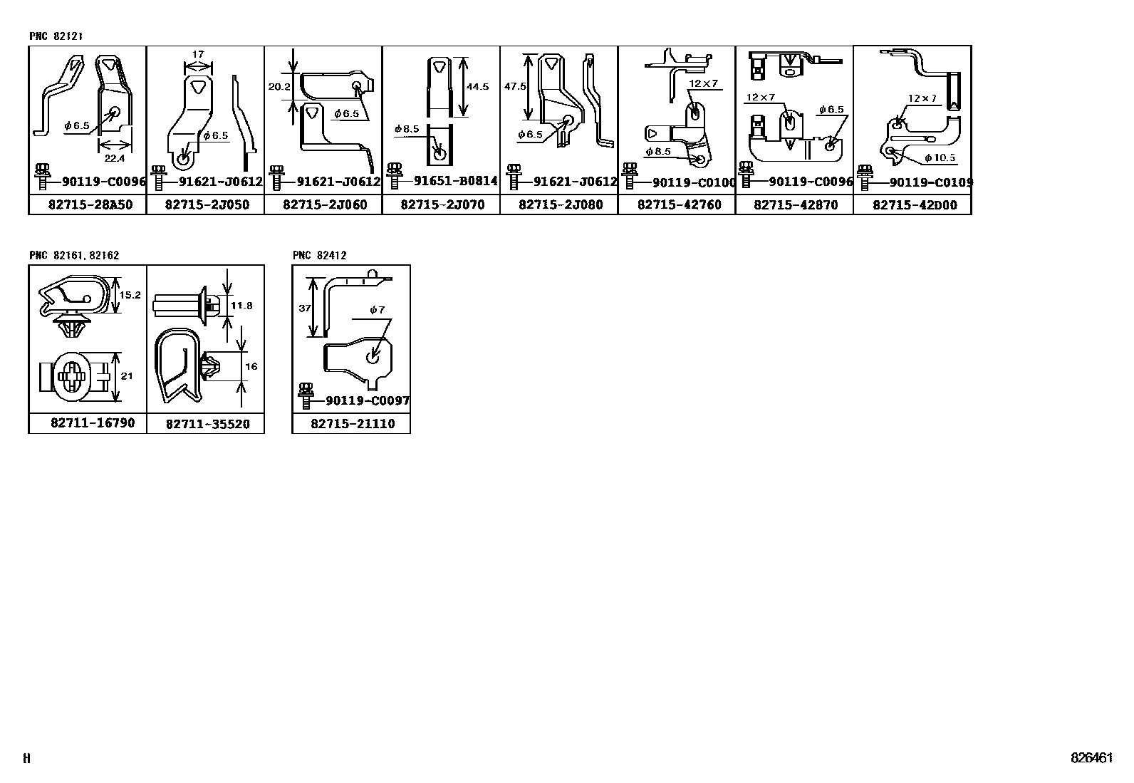 Toyota RAV4 线束和卡夹 EPC diagram — 826461