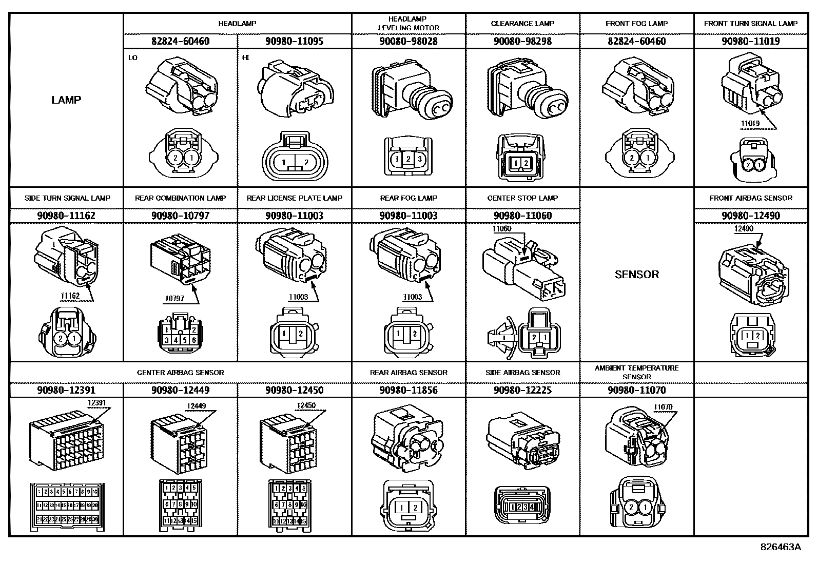 Toyota RAV4 线束和卡夹 EPC diagram — 826463A