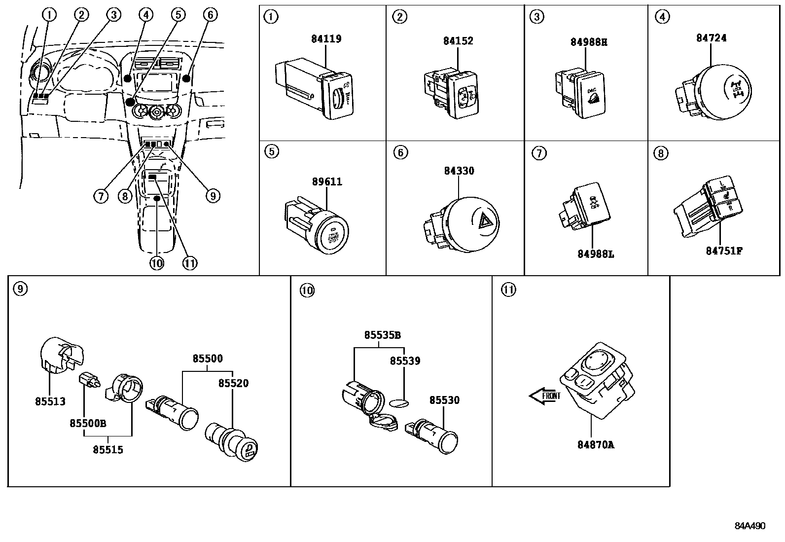Toyota RAV4 开关和继电器和ECU EPC diagram — 84A490
