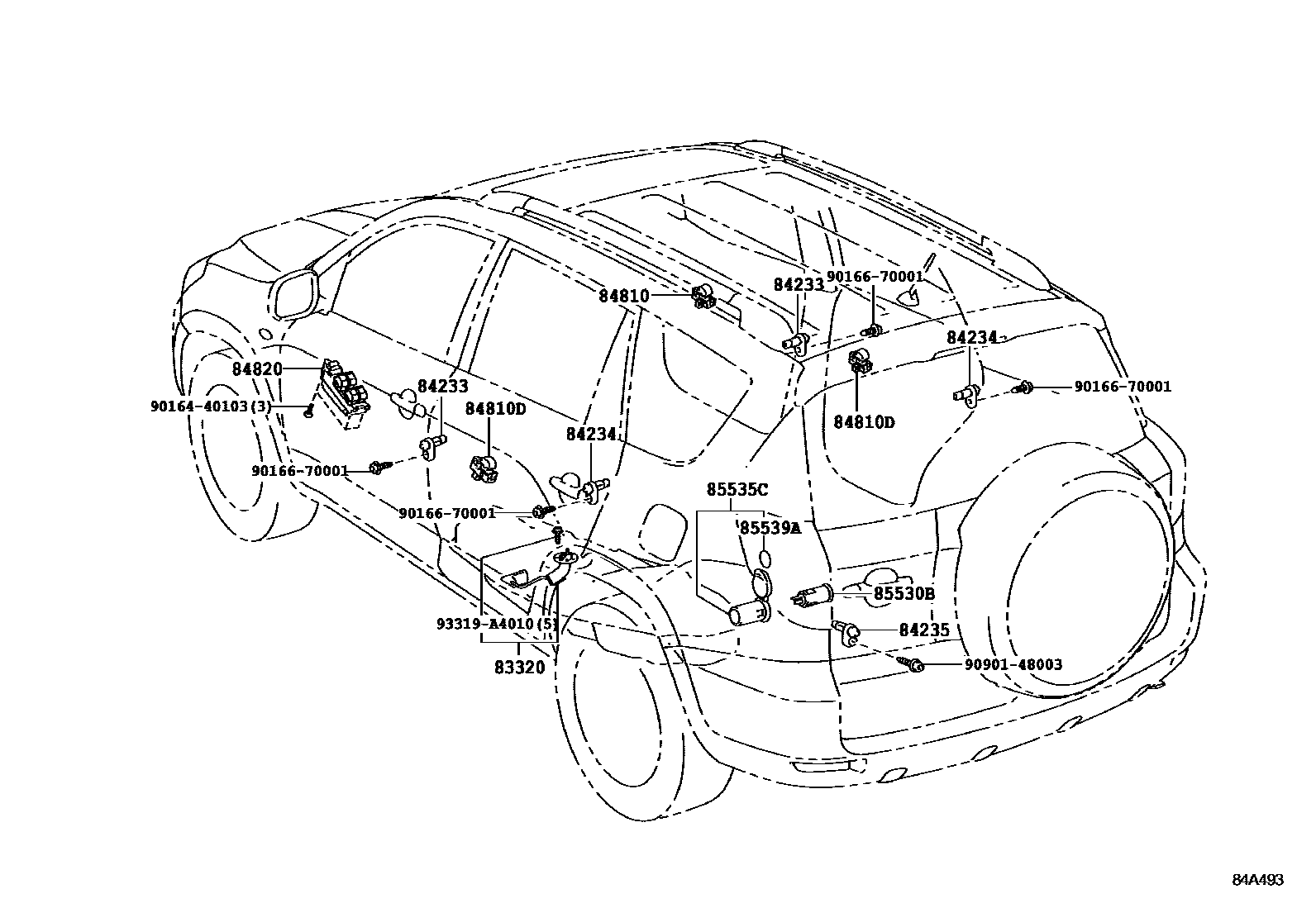 Toyota RAV4 开关和继电器和ECU EPC diagram — 84A493