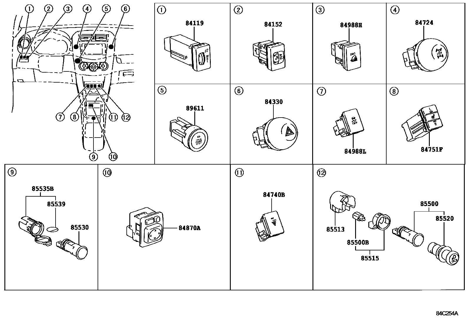 Toyota RAV4 开关和继电器和ECU EPC diagram — 84C254A