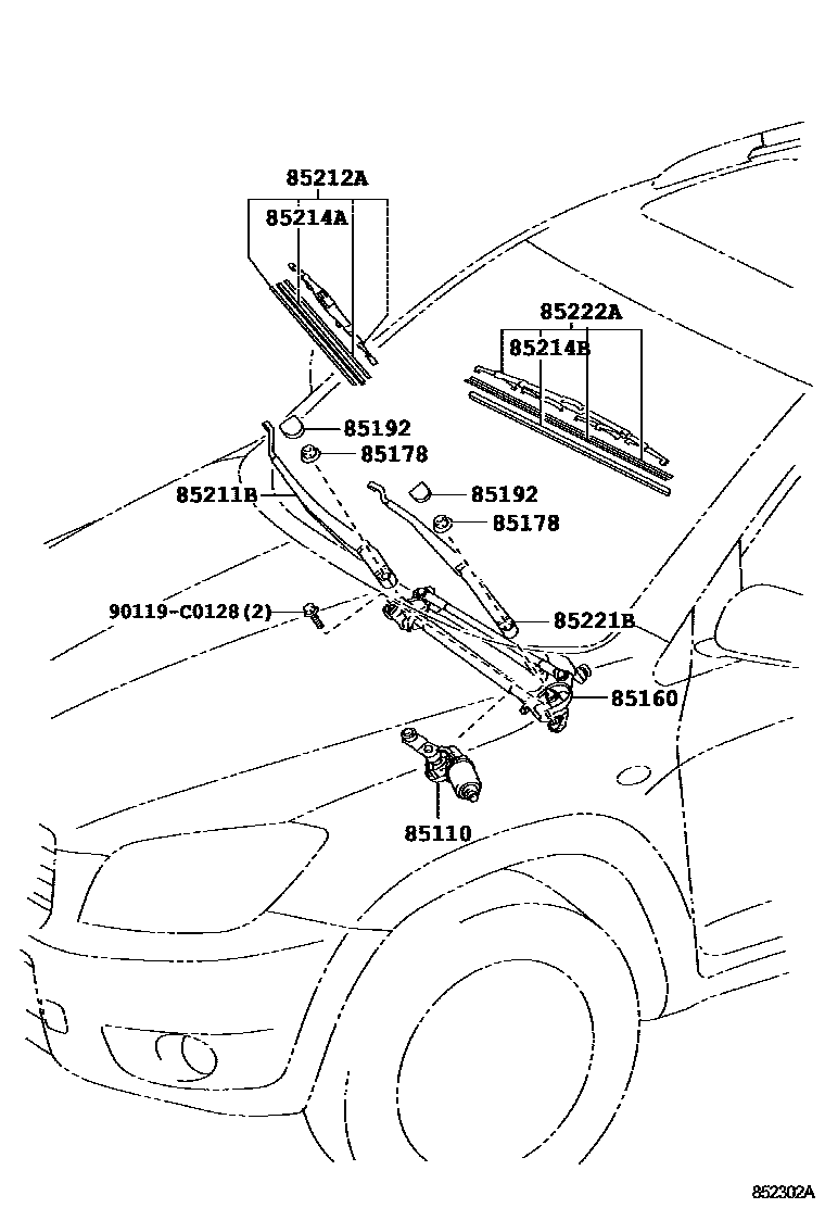 Toyota RAV4 挡风玻璃刮水器 EPC diagram — 852302A