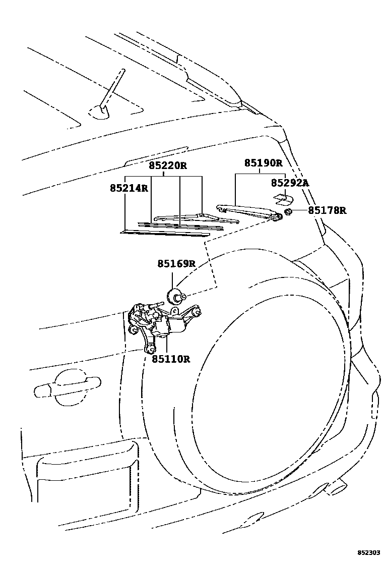 Toyota RAV4 后刮水器 EPC diagram — 852303