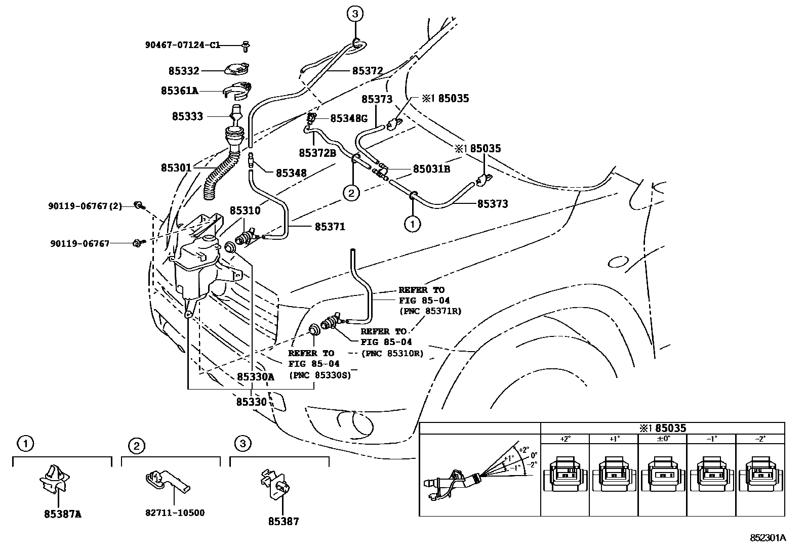 Toyota RAV4 挡风玻璃清洗器 EPC diagram — 852301A