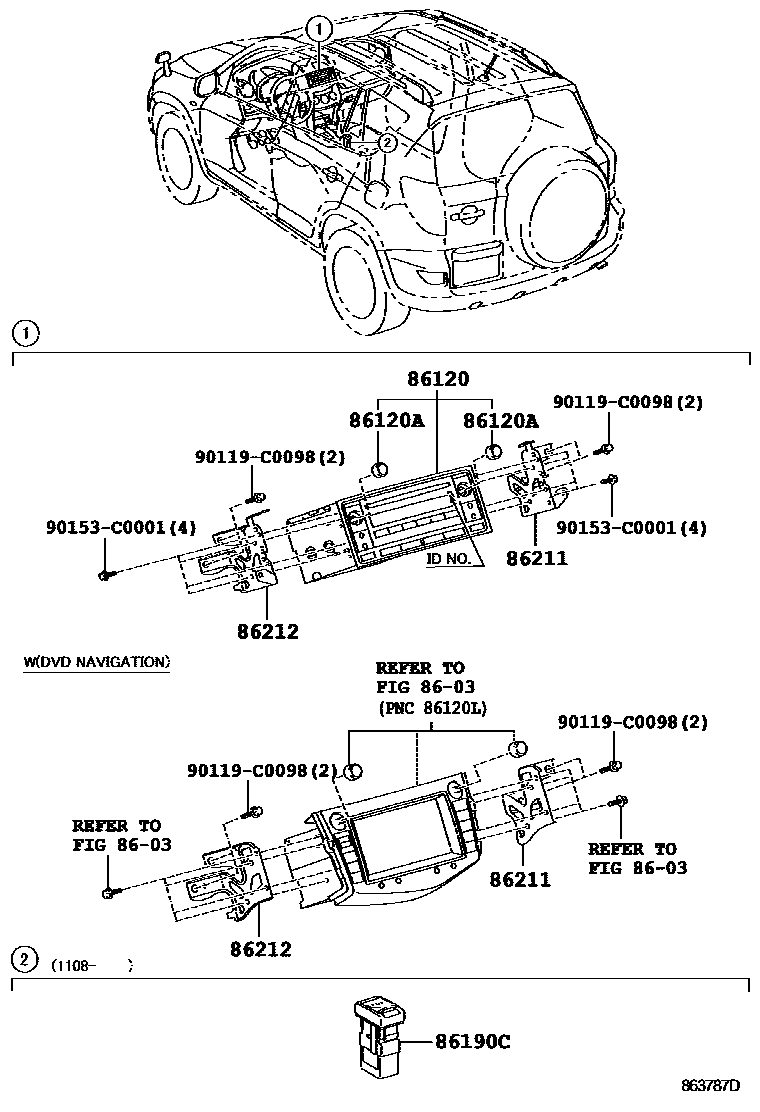Toyota RAV4 收音机、放大器和冷凝器 EPC diagram — 863787D