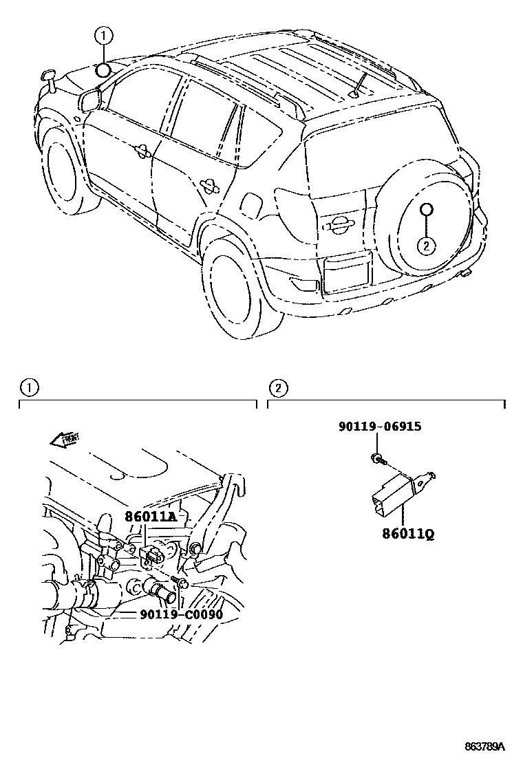 Toyota RAV4 收音机、放大器和冷凝器 EPC diagram — 863789A