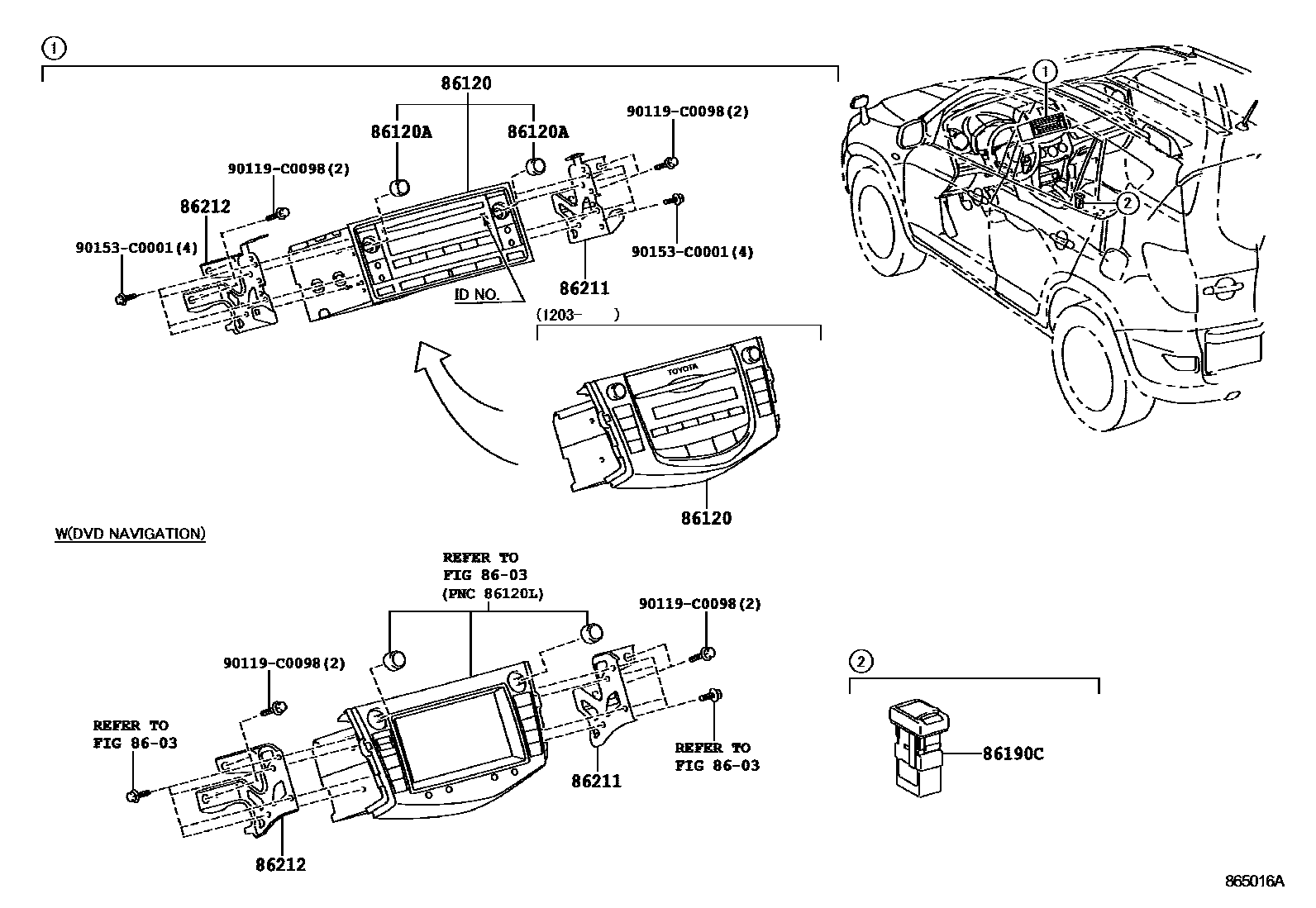 Toyota RAV4 收音机、放大器和冷凝器 EPC diagram — 865016A