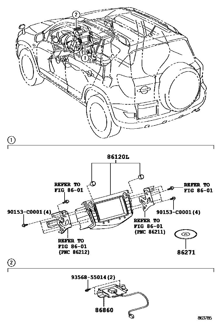 Toyota RAV4 导航和前监视器显示屏 EPC diagram — 863785