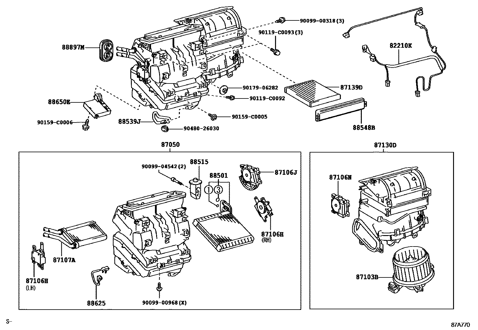 Toyota RAV4 暖风和空调系统 - 冷却器组件 EPC diagram — 87A770