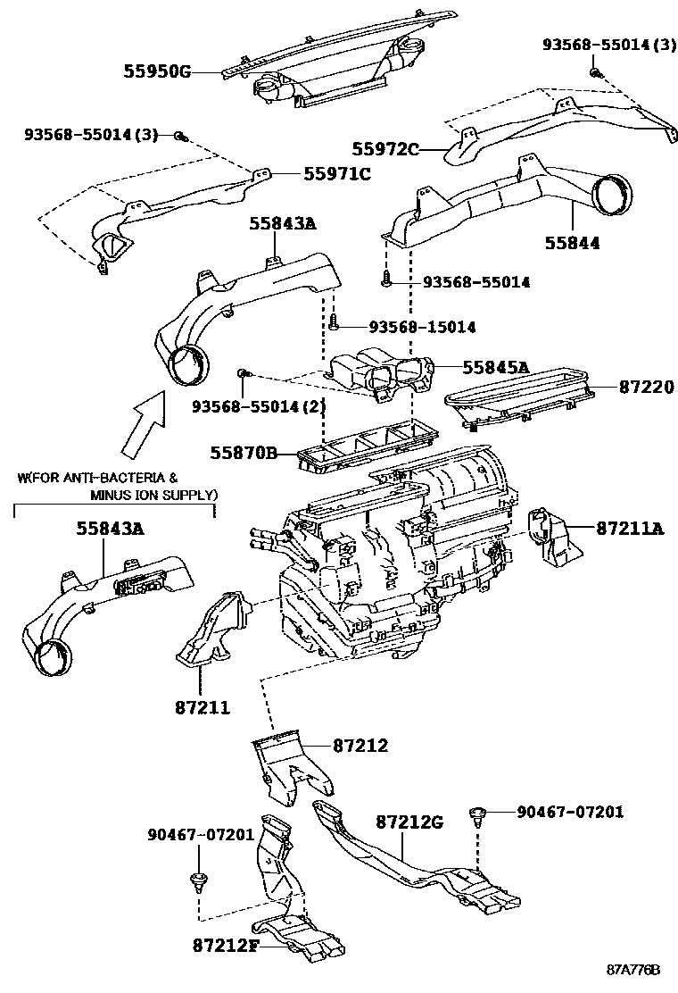 Toyota RAV4 暖风和空调系统 - 控制器和风管 EPC diagram — 87A776B