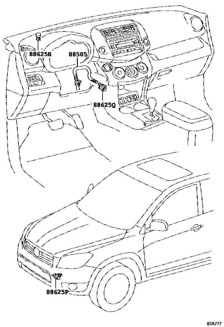 Toyota RAV4 暖风和空调系统 - 控制器和风管 EPC diagram — 87A777
