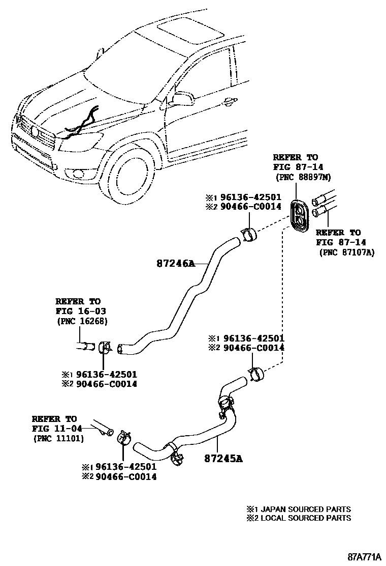 Toyota RAV4 暖风和空调系统 - 水管 EPC diagram — 87A771A