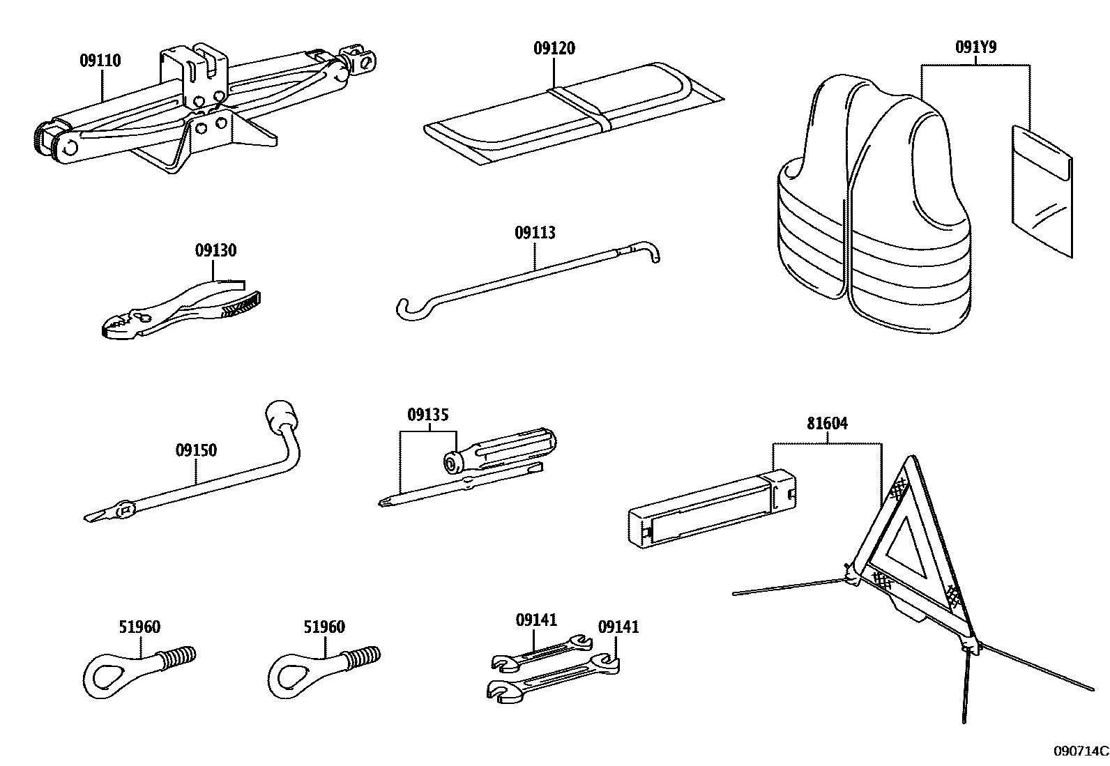 Toyota RAV4 Standard Tools EPC diagram — 090714C