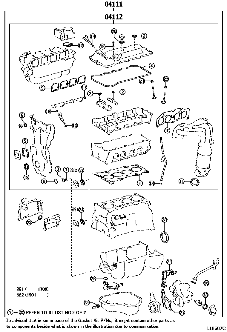 Toyota RAV4 Engine Overhaul Gasket Kit EPC diagram — 118607C