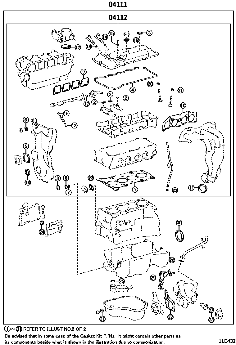 Toyota RAV4 Engine Overhaul Gasket Kit EPC diagram — 11E432