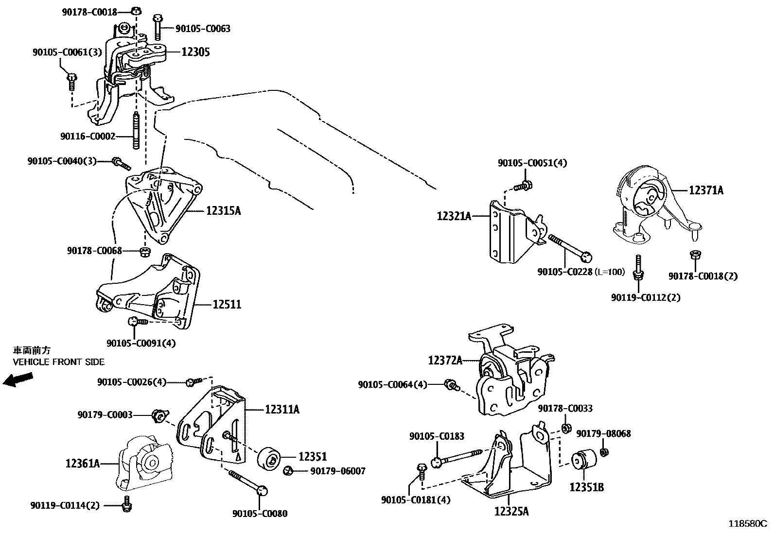 Toyota RAV4 Engine Mounting EPC diagram — 118580C