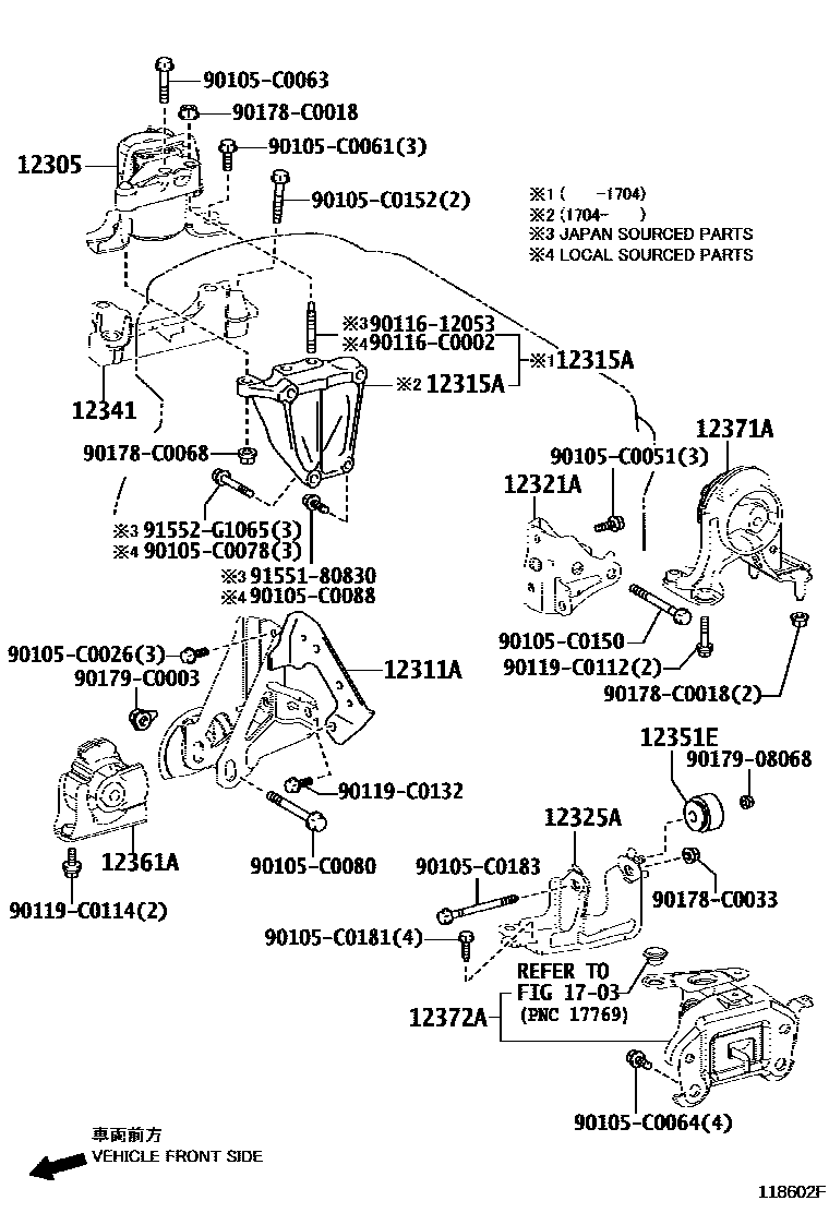 Toyota RAV4 Engine Mounting EPC diagram — 118602F