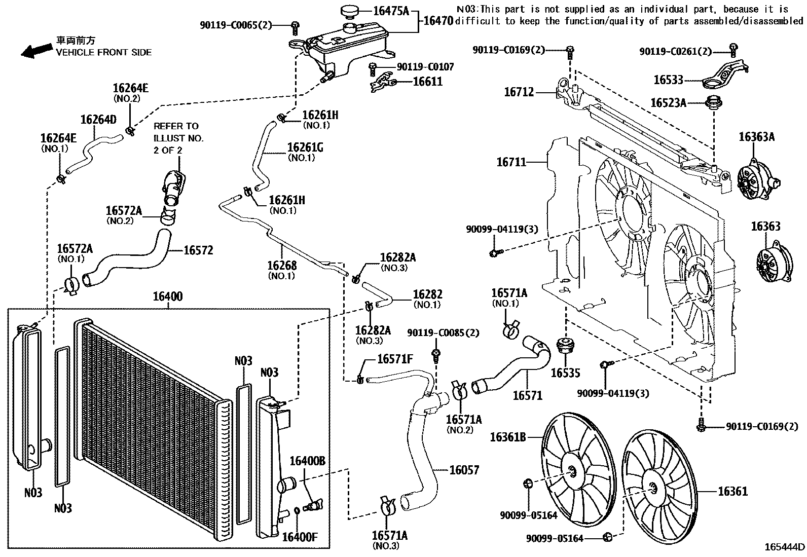 Toyota RAV4 RADIATOR & WATER OUTLET EPC diagram — 165444D