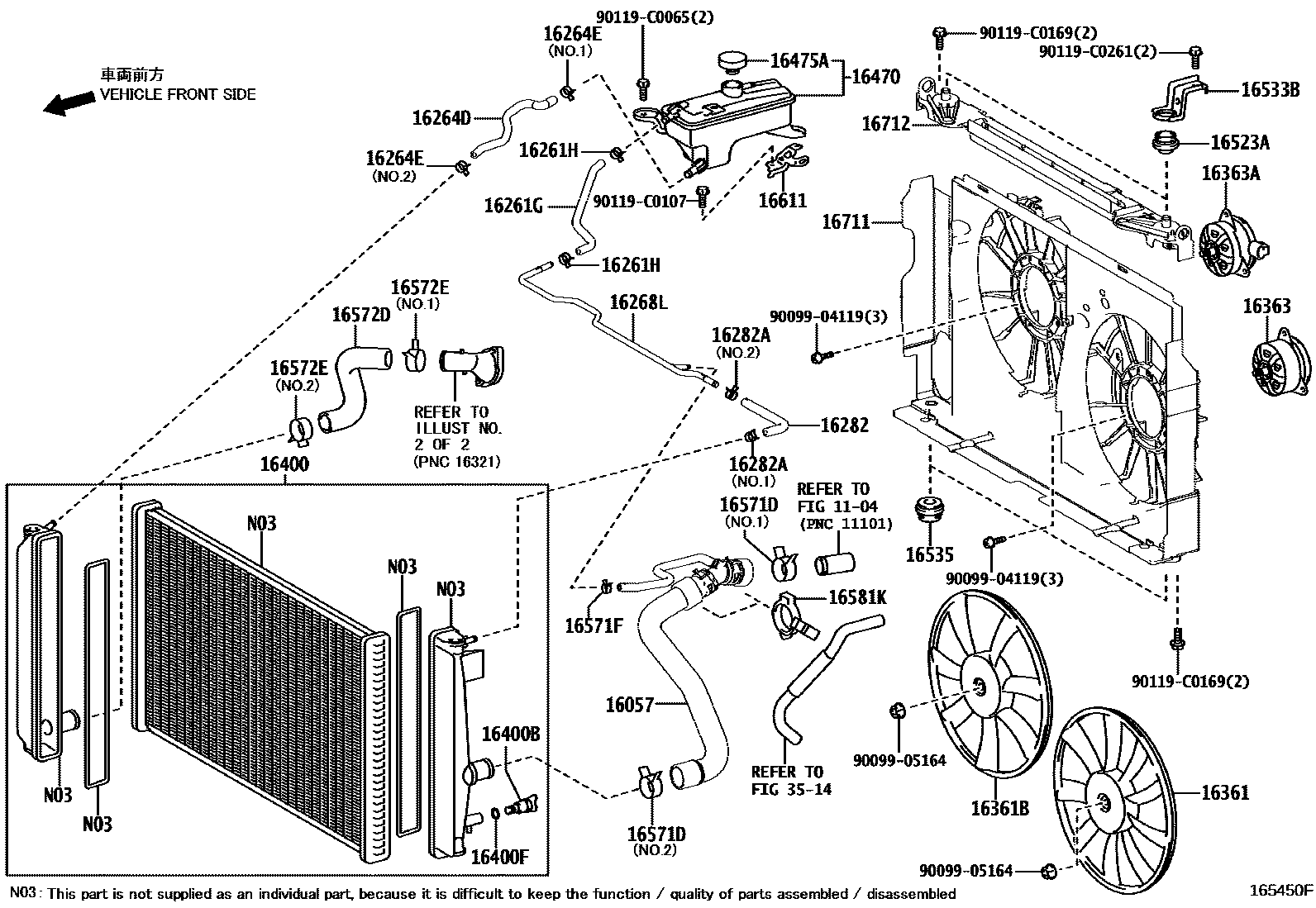 Toyota RAV4 RADIATOR & WATER OUTLET EPC diagram — 165450F