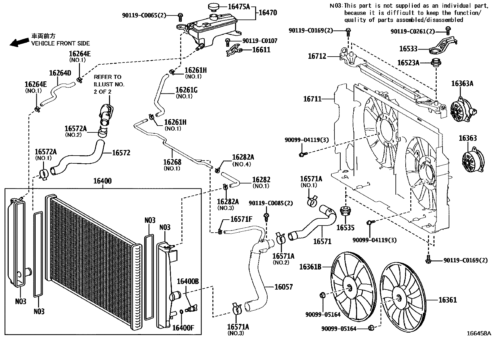 Toyota RAV4 RADIATOR & WATER OUTLET EPC diagram — 166458A