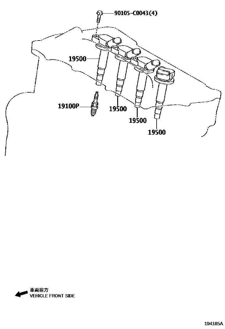 Toyota RAV4 点火线圈和火花塞 /电热塞 EPC diagram — 194185A