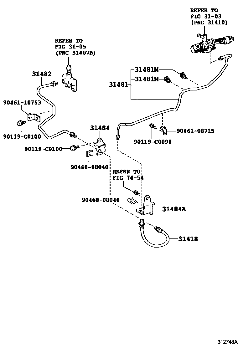 Toyota RAV4 离合器踏板和挠性软管 EPC diagram — 312748A