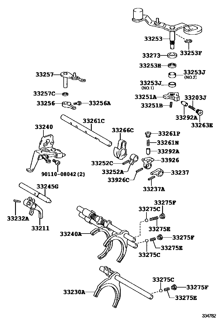 Toyota RAV4 换档拨叉和换档杆轴(MTM) EPC diagram — 334782