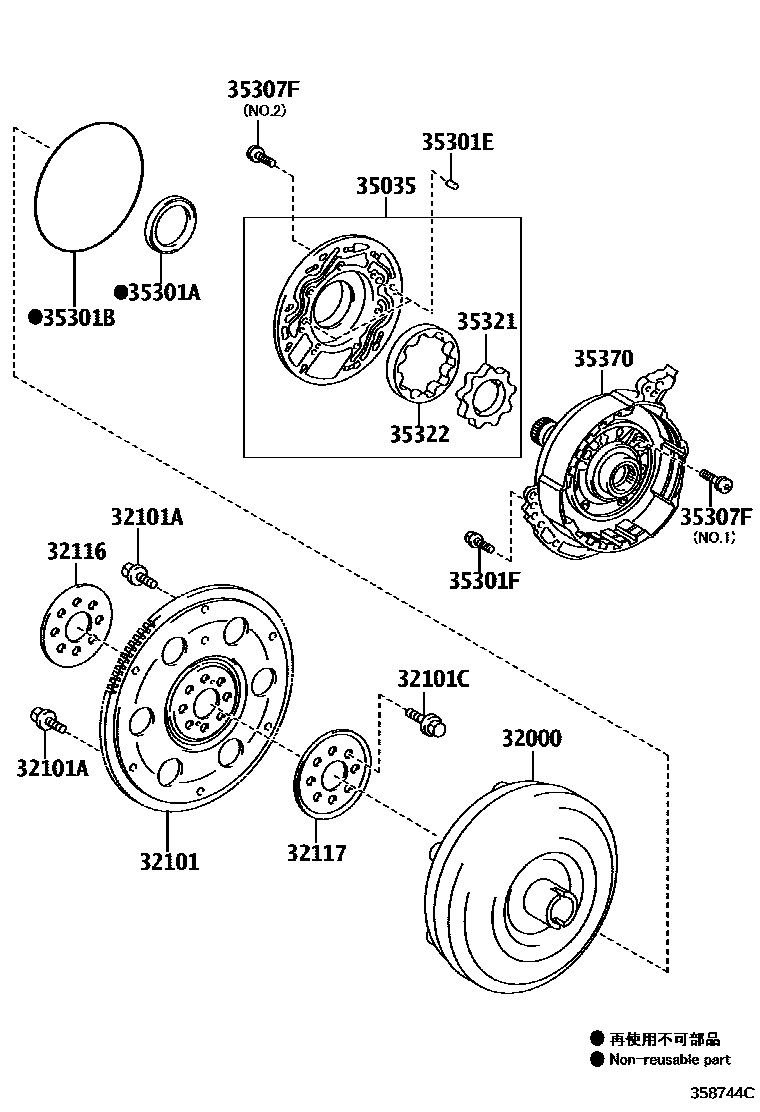 Toyota RAV4 变矩器、前油泵和链条(ATM) EPC diagram — 358744C