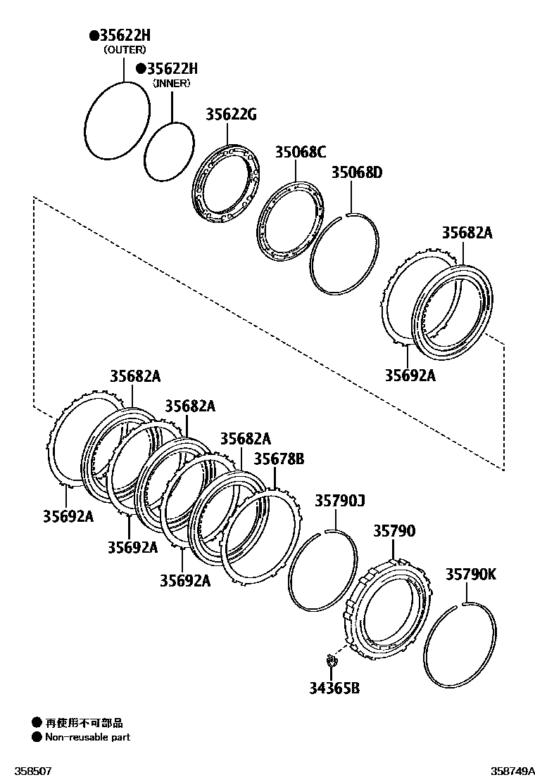 Toyota RAV4 中央支架和行星太阳齿轮(ATM) EPC diagram — 358749A