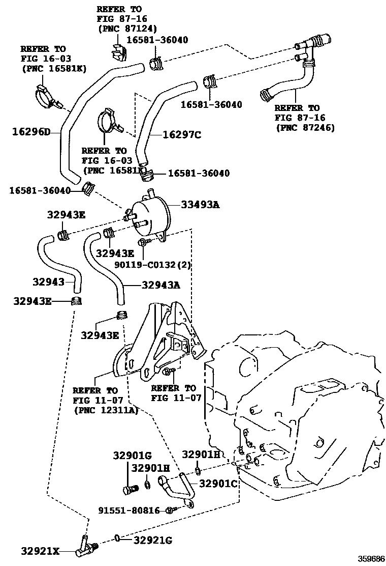 Toyota RAV4 变速器油冷却器和配管(ATM) EPC diagram — 359686