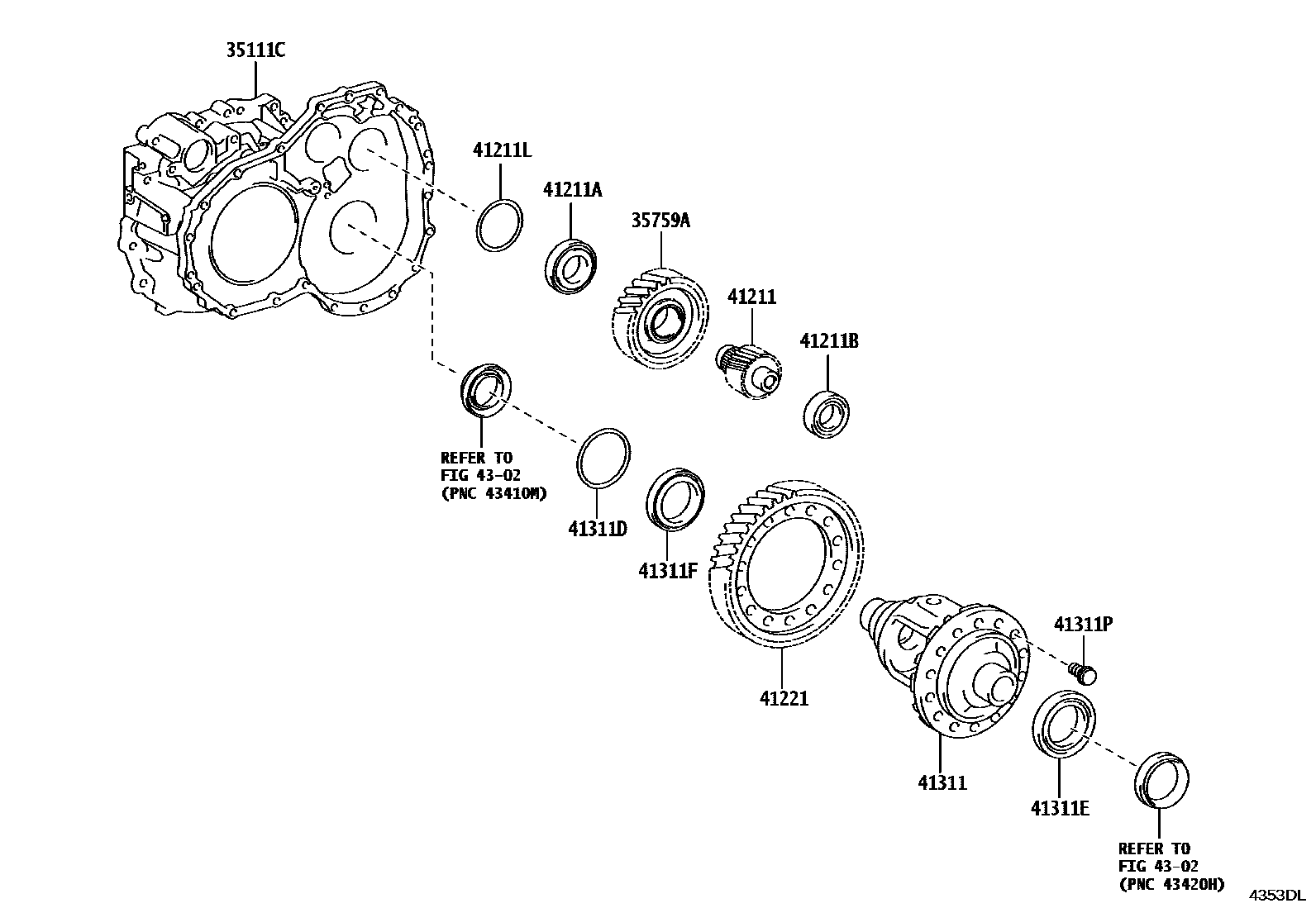 Toyota RAV4 前桥壳和差速器 EPC diagram — 4353DL