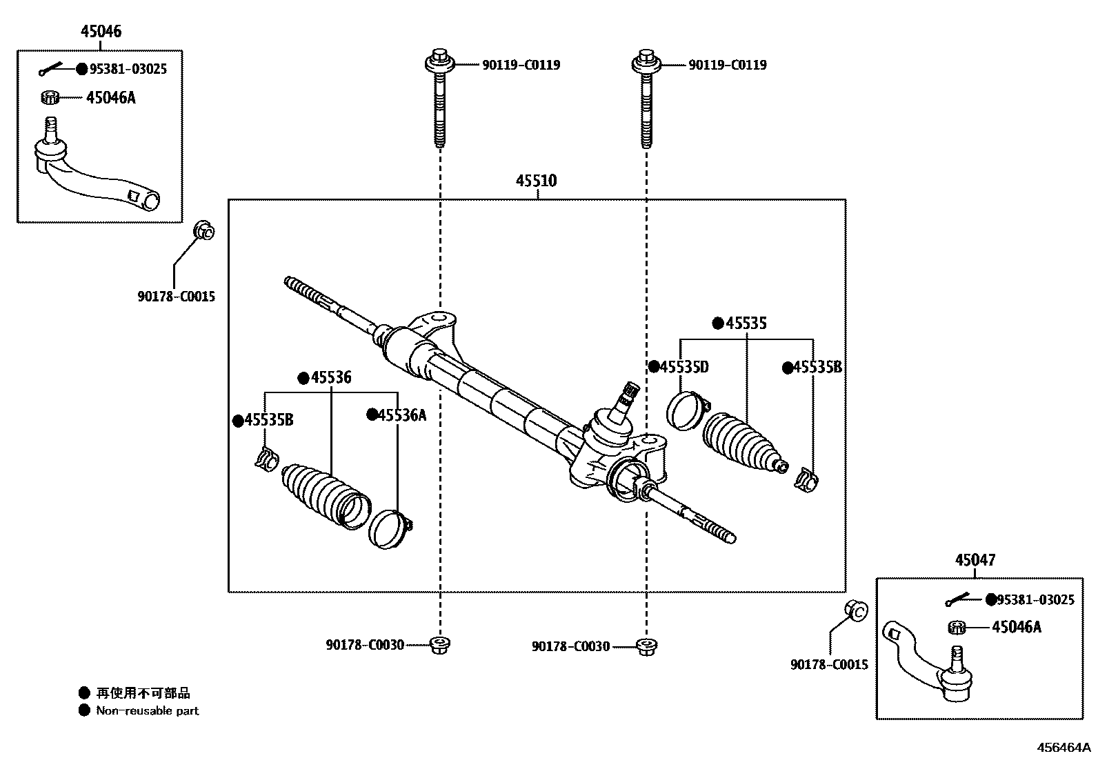 Toyota RAV4 前转向齿轮和连杆 EPC diagram — 456464A