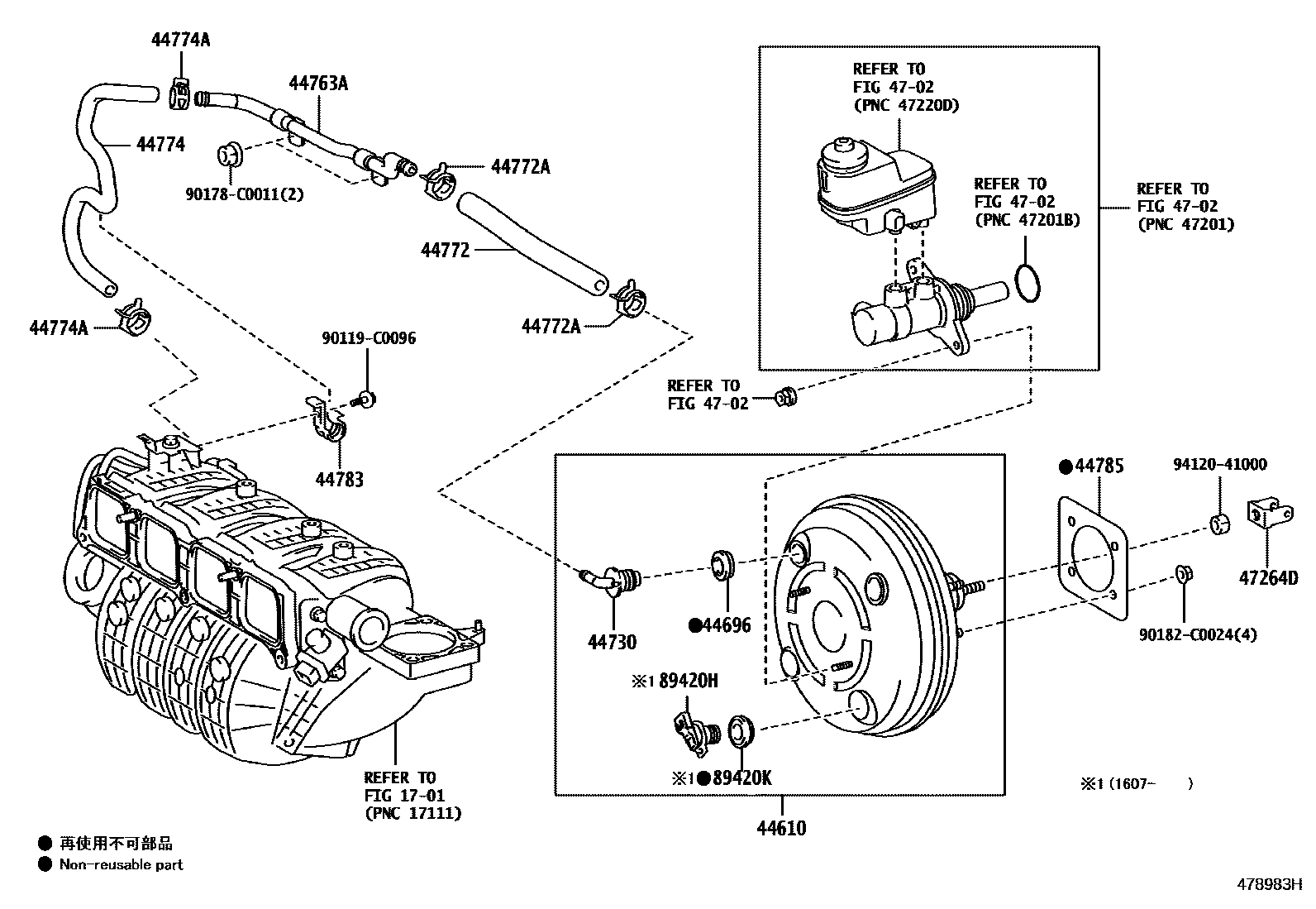 Toyota RAV4 制动助力器和真空管 EPC diagram — 478983H