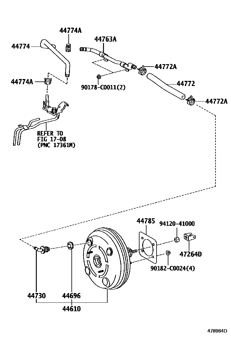 Toyota RAV4 制动助力器和真空管 EPC diagram — 478984D