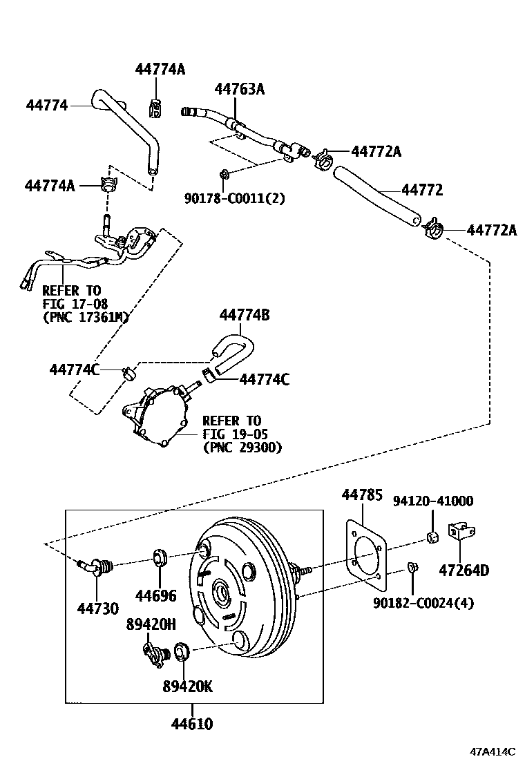 Toyota RAV4 制动助力器和真空管 EPC diagram — 47A414C