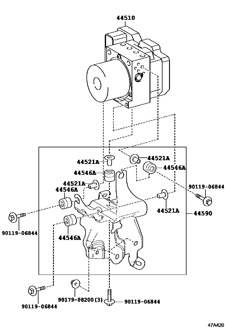 Toyota RAV4 制动配管和卡箍 EPC diagram — 47A420