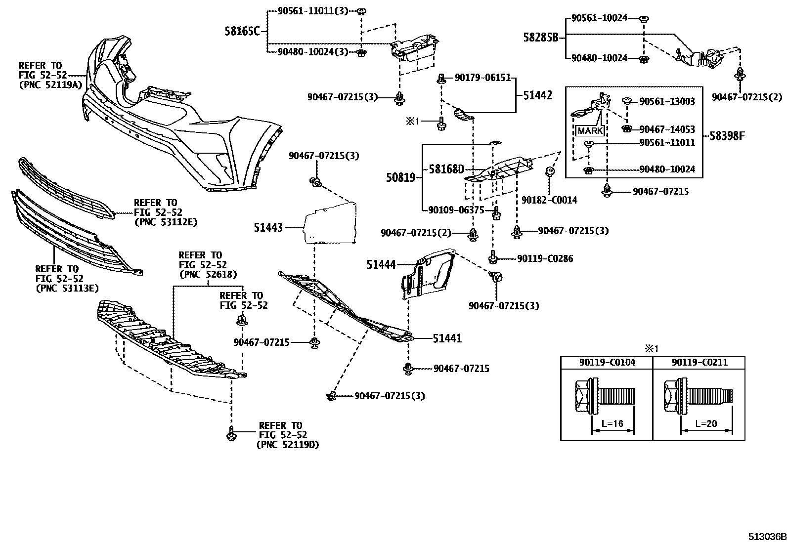 Toyota RAV4 悬架横梁和发动机底罩 EPC diagram — 513036B
