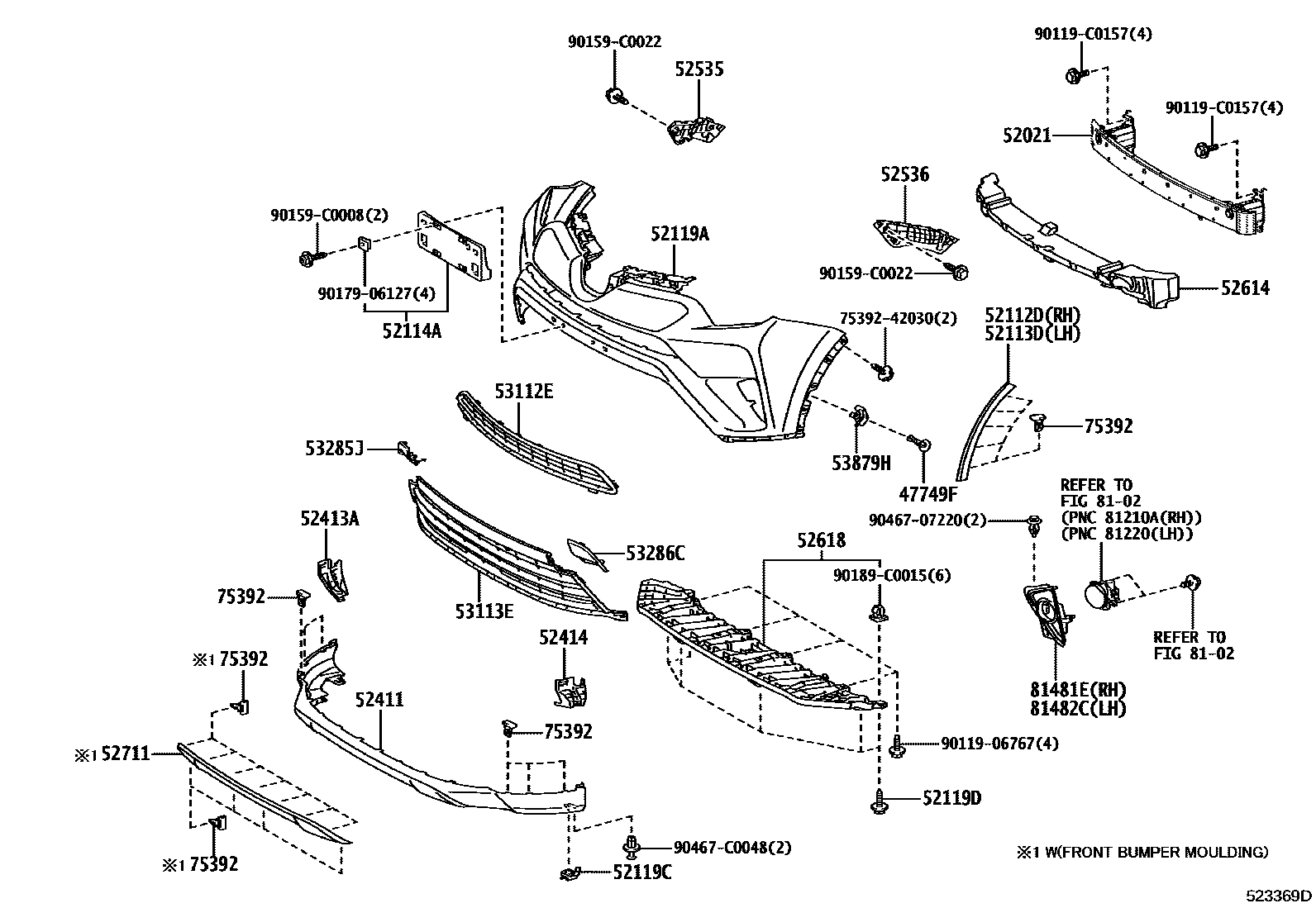 Toyota RAV4 前保险杠及附件 EPC diagram — 523369D