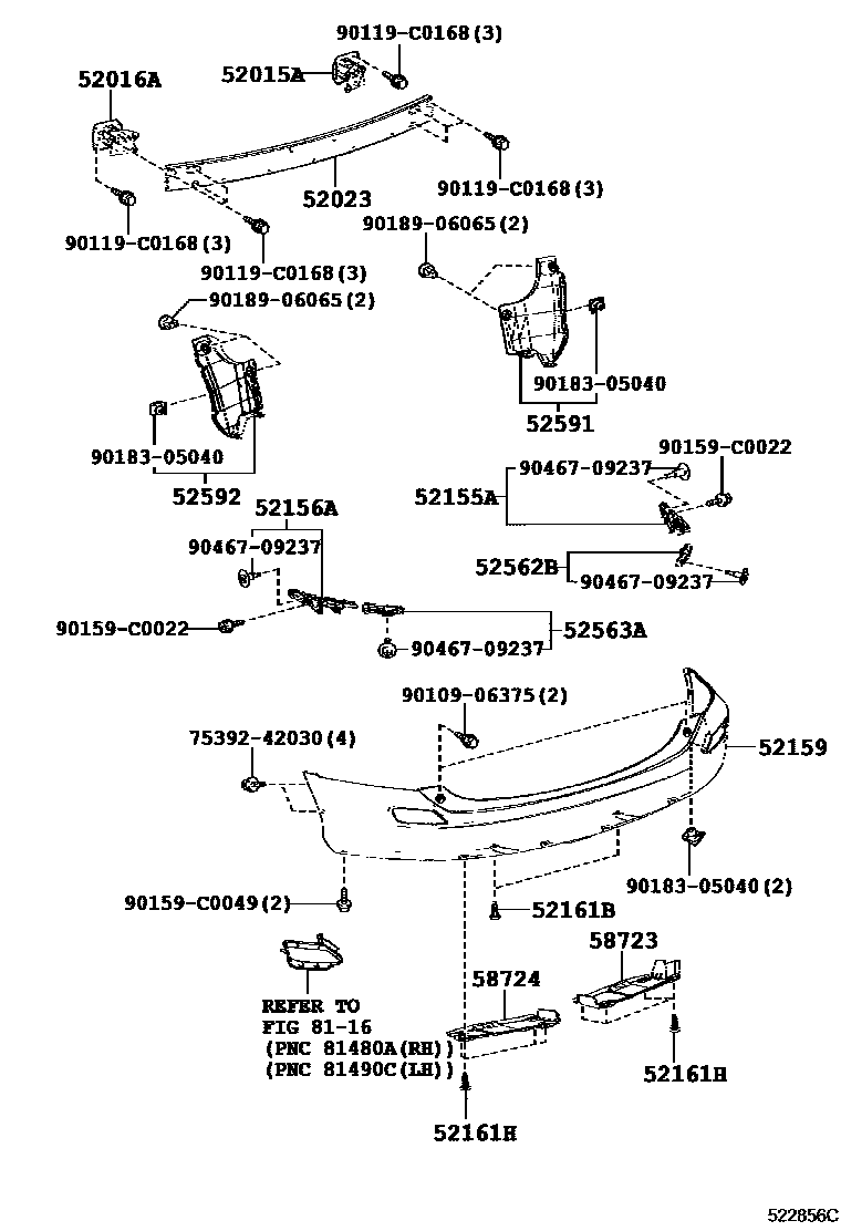 Toyota RAV4 后保险杠及附件 EPC diagram — 522856C
