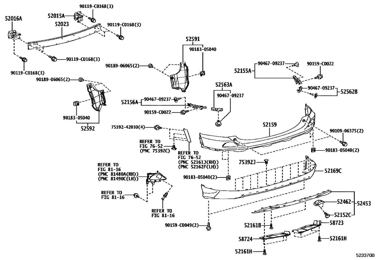 Toyota RAV4 后保险杠及附件 EPC diagram — 523370B