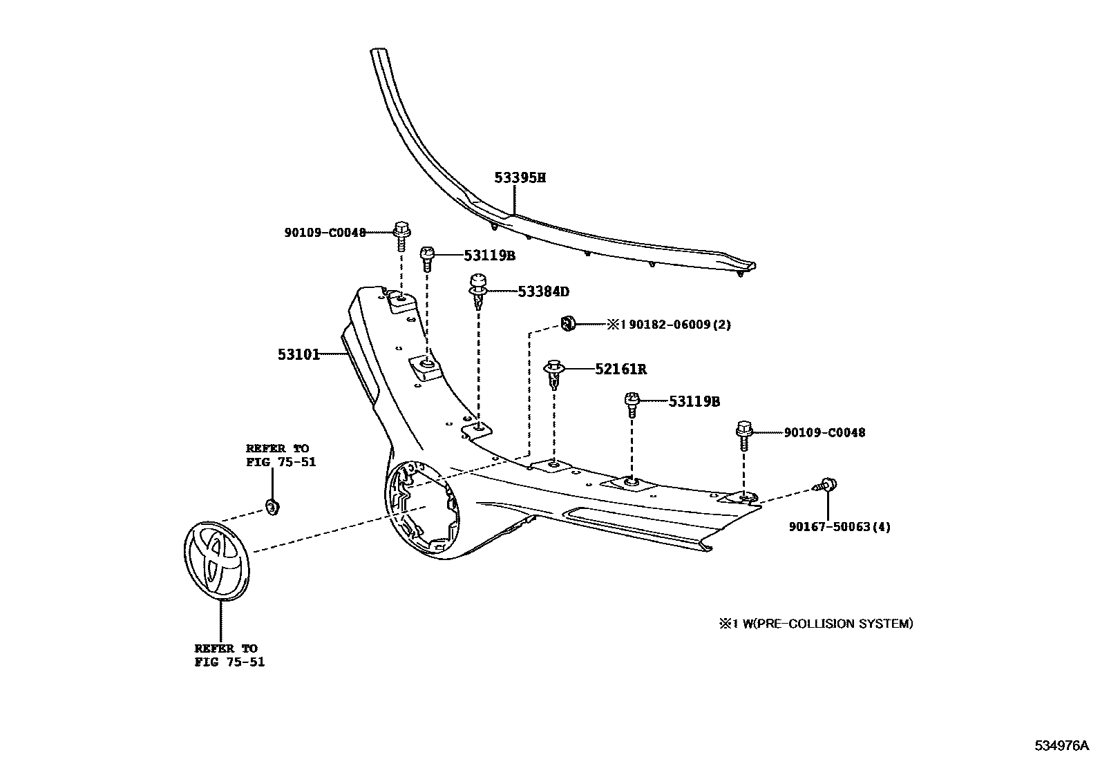 Toyota RAV4 radiator grille EPC diagram — 534976A