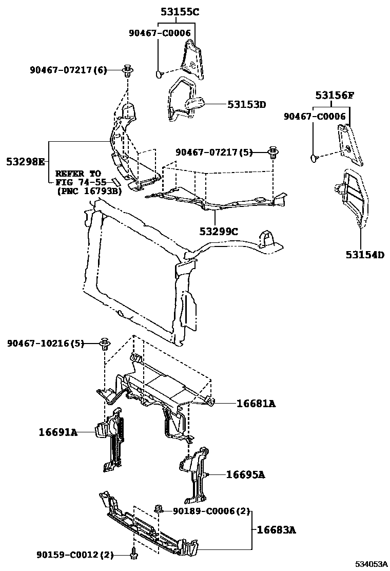 Toyota RAV4 前翼子板挡泥板和前围板 EPC diagram — 534053A