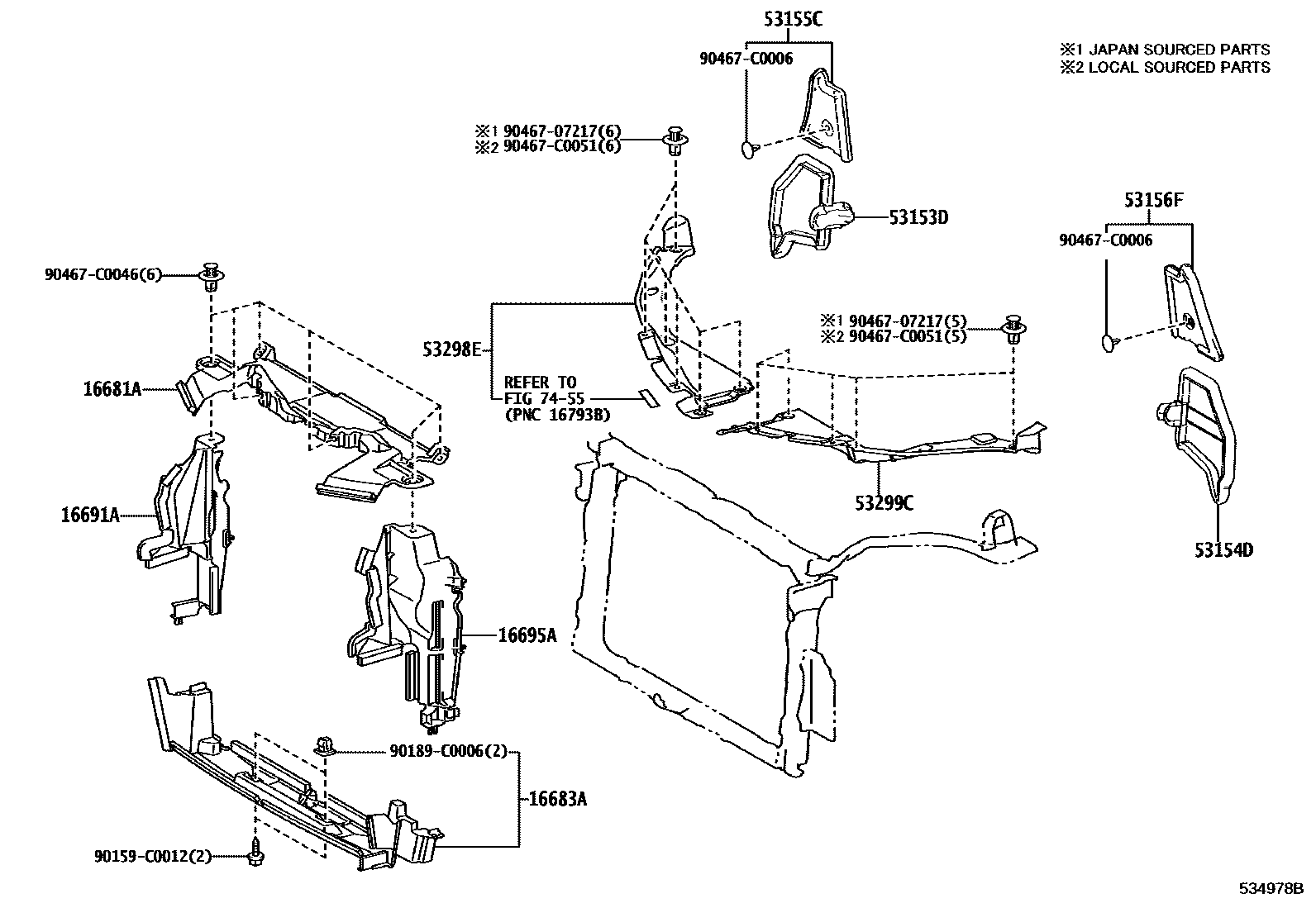 Toyota RAV4 前翼子板挡泥板和前围板 EPC diagram — 534978B