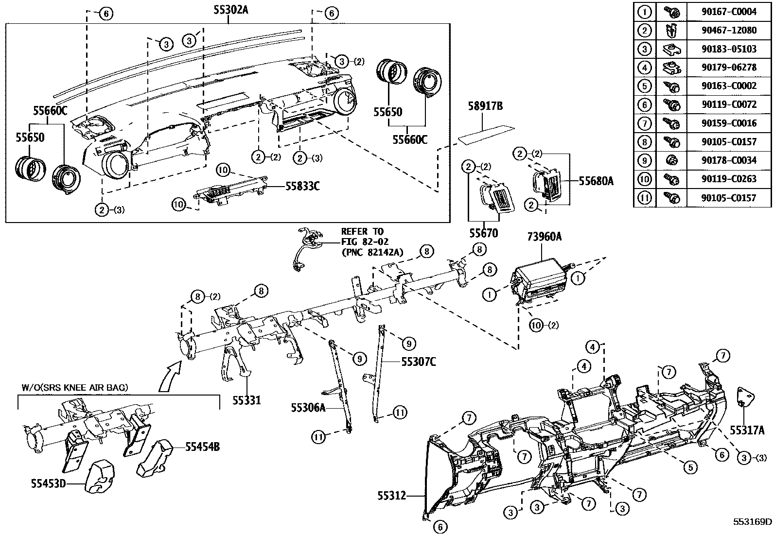 Toyota RAV4 仪表板和手套箱 EPC diagram — 553169D