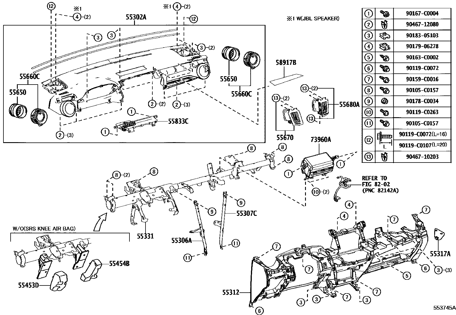 Toyota RAV4 仪表板和手套箱 EPC diagram — 553745A