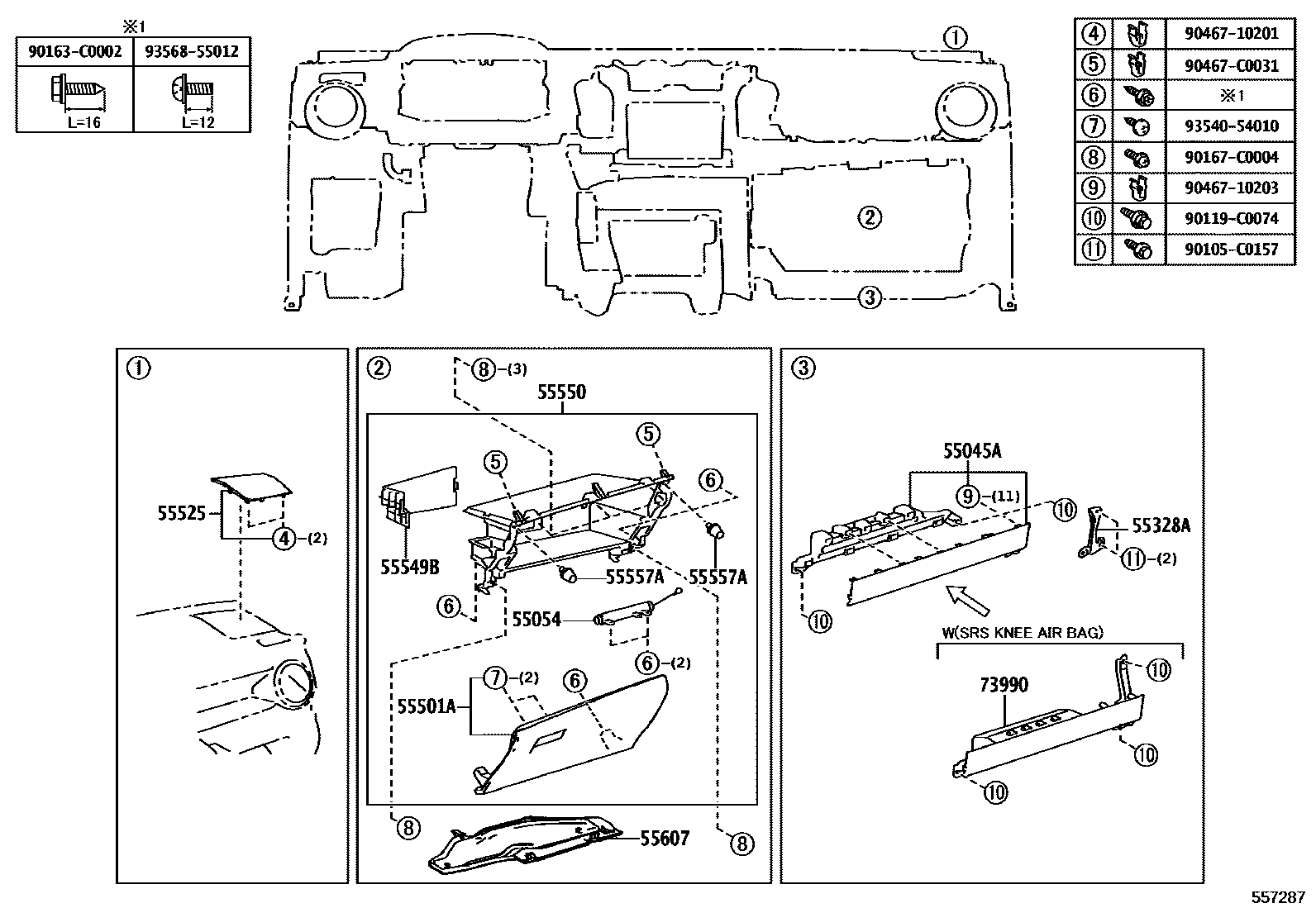 Toyota RAV4 仪表板和手套箱 EPC diagram — 557287