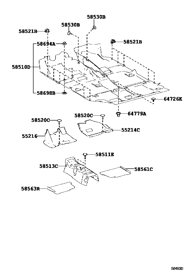 Toyota RAV4 地板垫和消声垫 EPC diagram — 584930