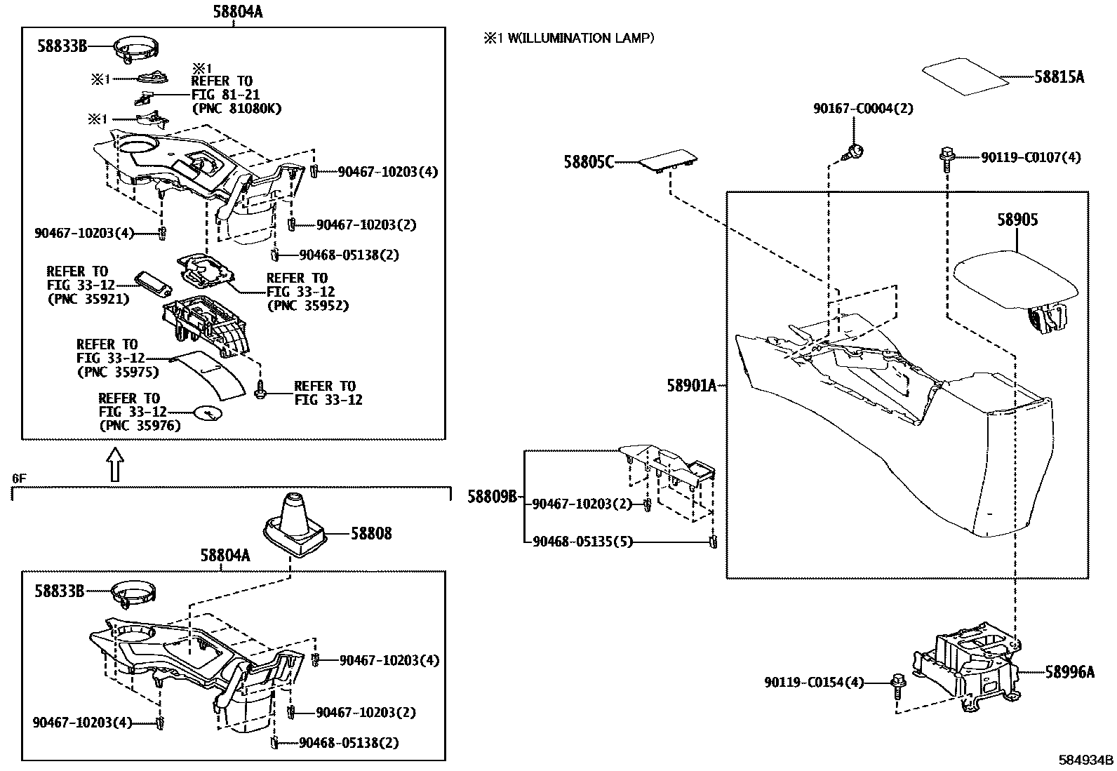 Toyota RAV4 中央扶手箱和支架 EPC diagram — 584934B