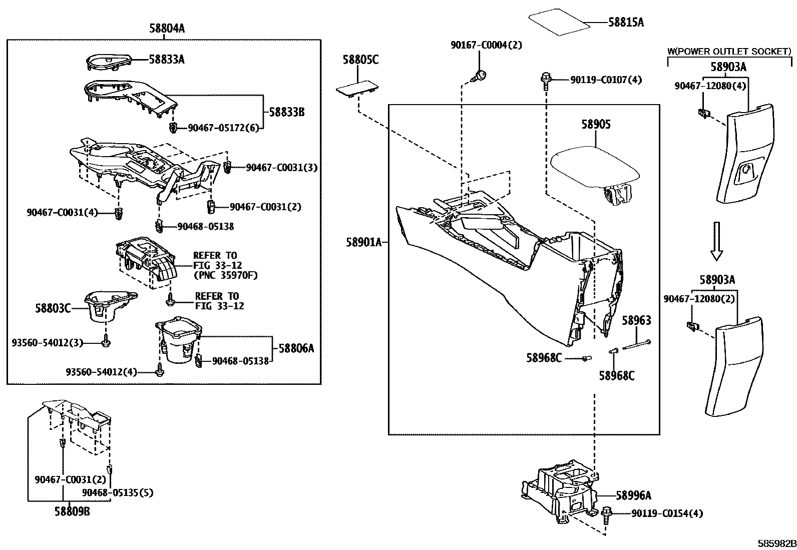 Toyota RAV4 中央扶手箱和支架 EPC diagram — 585982B