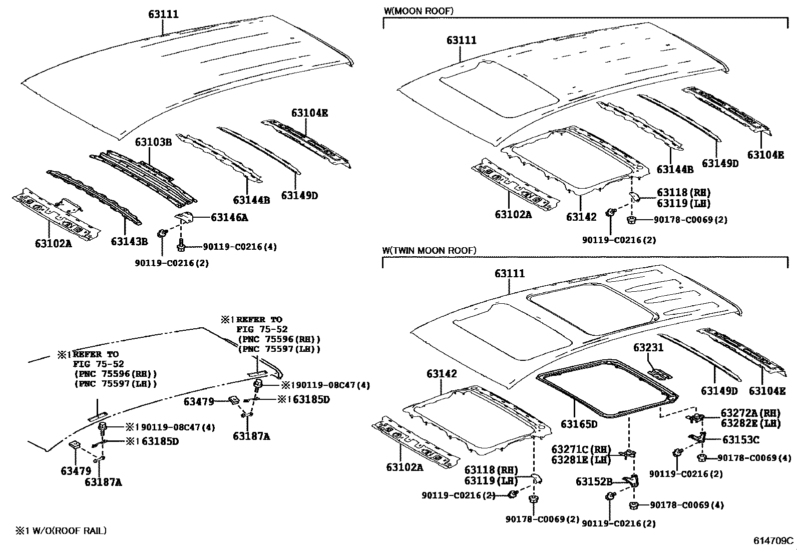 Toyota RAV4 天窗板和背板 EPC diagram — 614709C